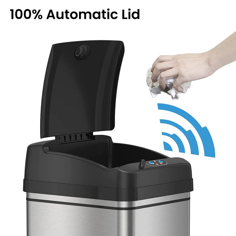 iTouchless Glide 8 Gallon Locking Lid Sensor Trash Can with Wheels and Odor Filter, 30 Liter Stainless Steel Rolling Kitchen Garbage Bin, Powered by Battery or AC Adapter Not Included - Image 3